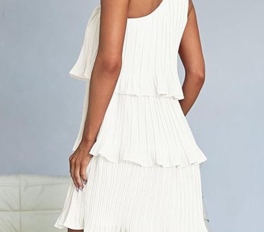 Layered Single Shoulder Mini Dress