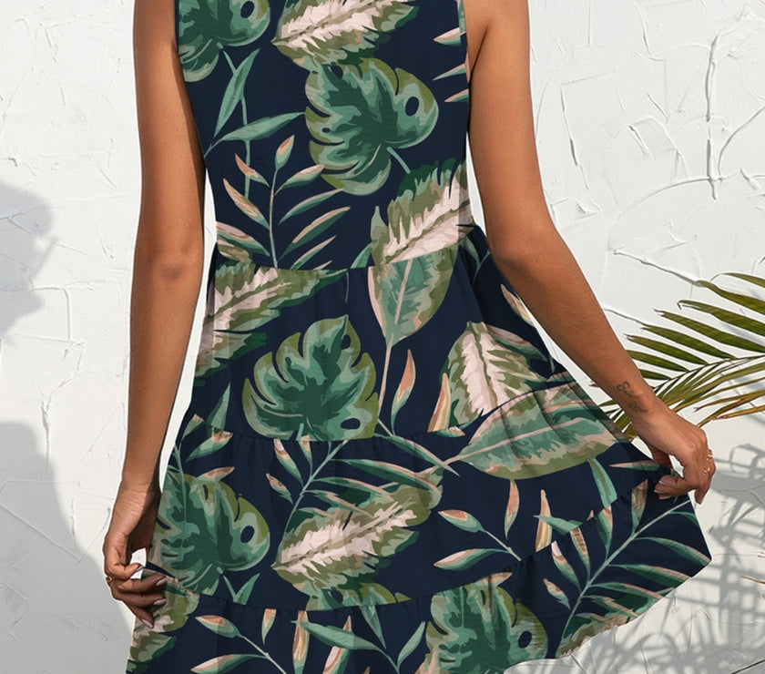 FAM-FAM Printed V-Neck Sleeveless Mini Dress