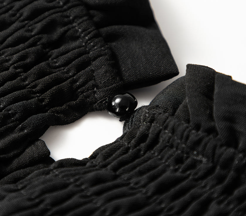 Black Ruffle Short Sleeve Shirred Peplum Top