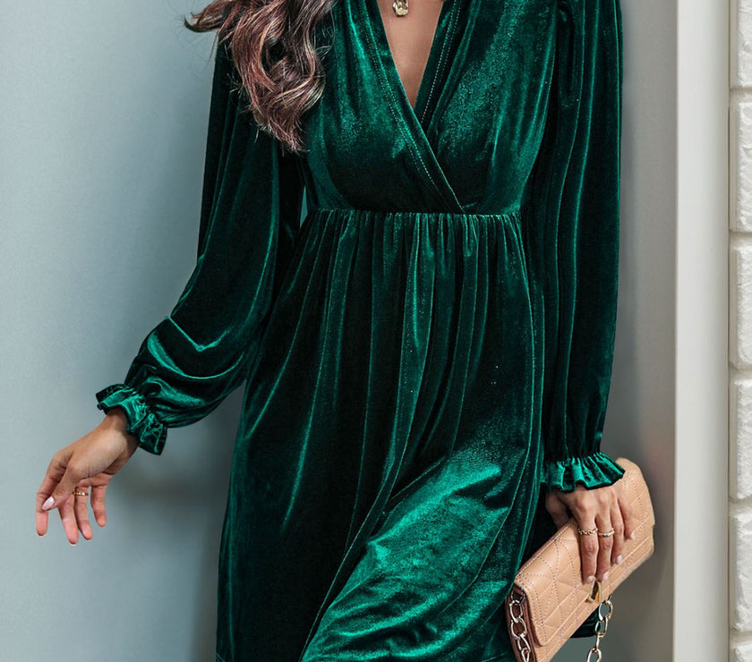 Perfee Ruched Surplice Long Sleeve Mini Dress