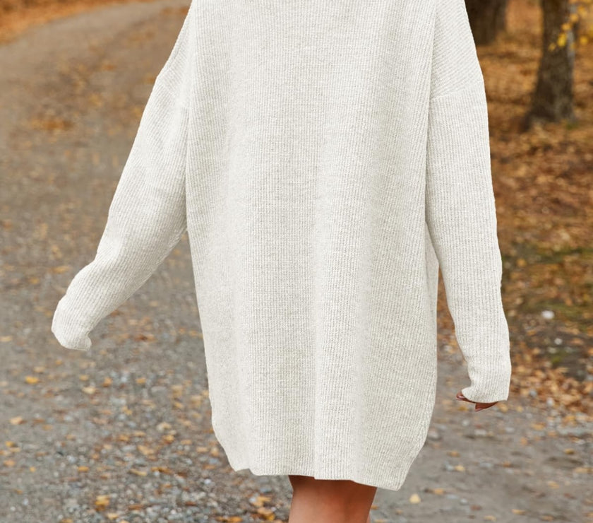 V-Neck Dropped Shoulder Sweater Dress