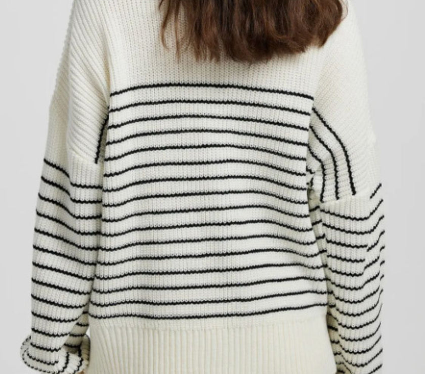 Striped Half Zip Long Sleeve Sweater