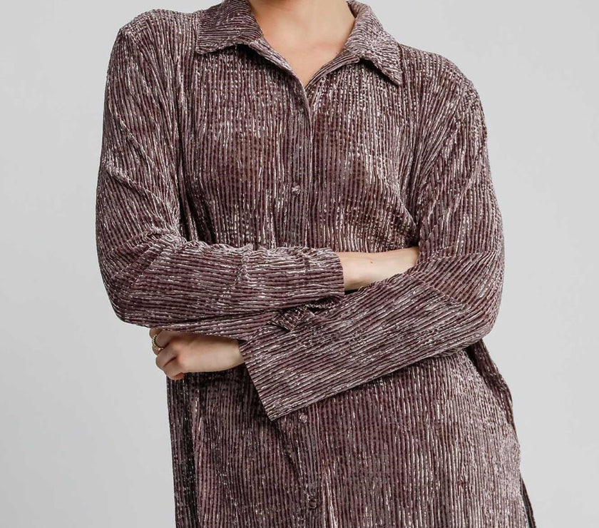 Umgee Side Slit Texture Button Up Shirt