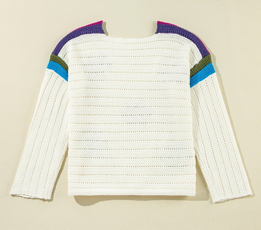 Flower Round Neck Long Sleeve Sweater