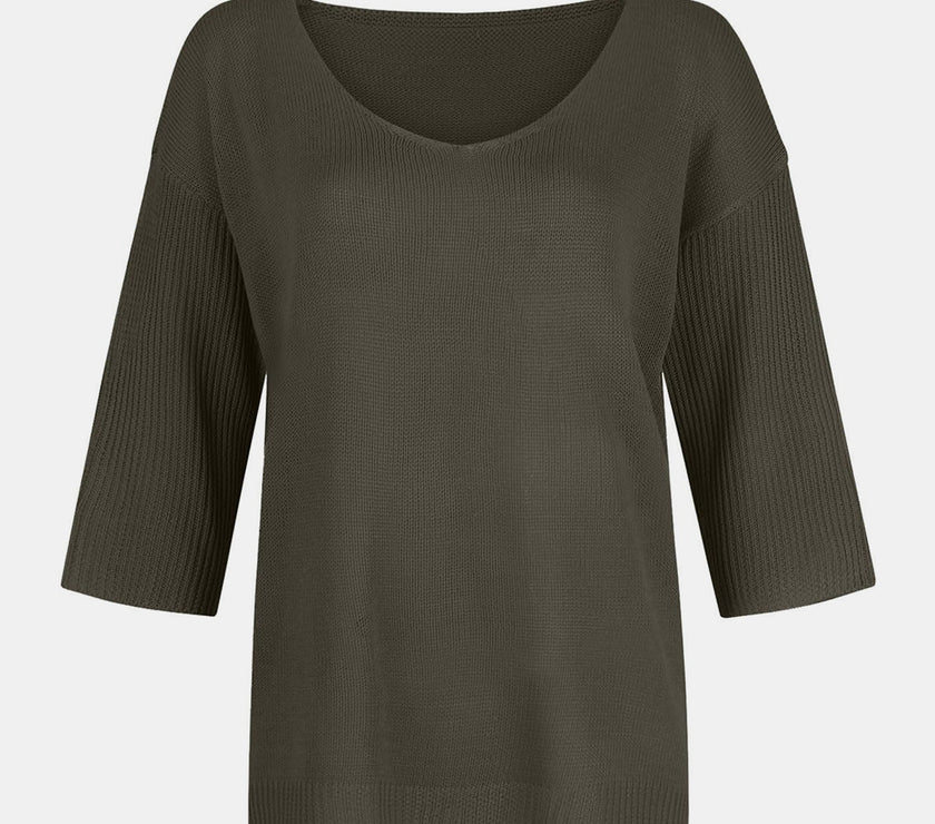 V-Neck Three-Quarter Sleeve Knit Top