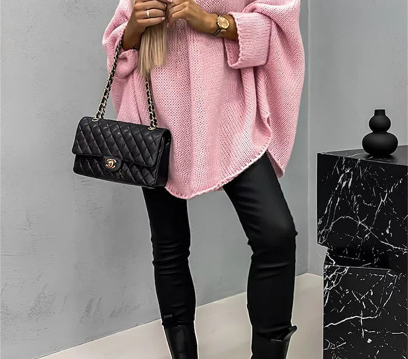 Round Neck Batwing Sleeve Sweater