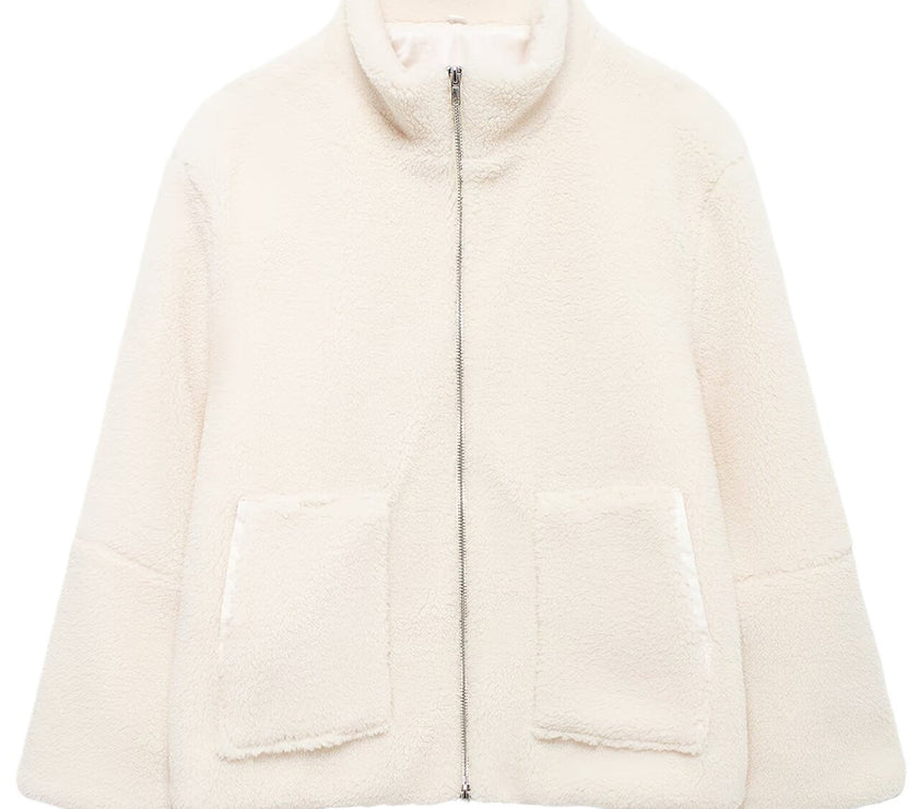 Turtleneck Zip Up Long Sleeve Plush Jacket