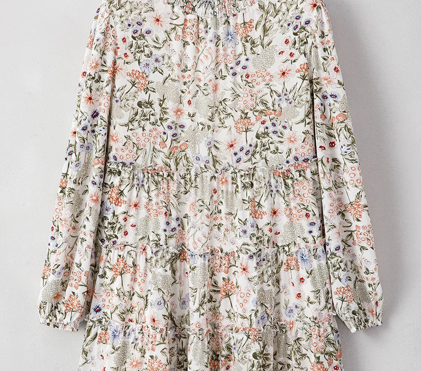 Printed Mock Neck Long Sleeve Mini Dress