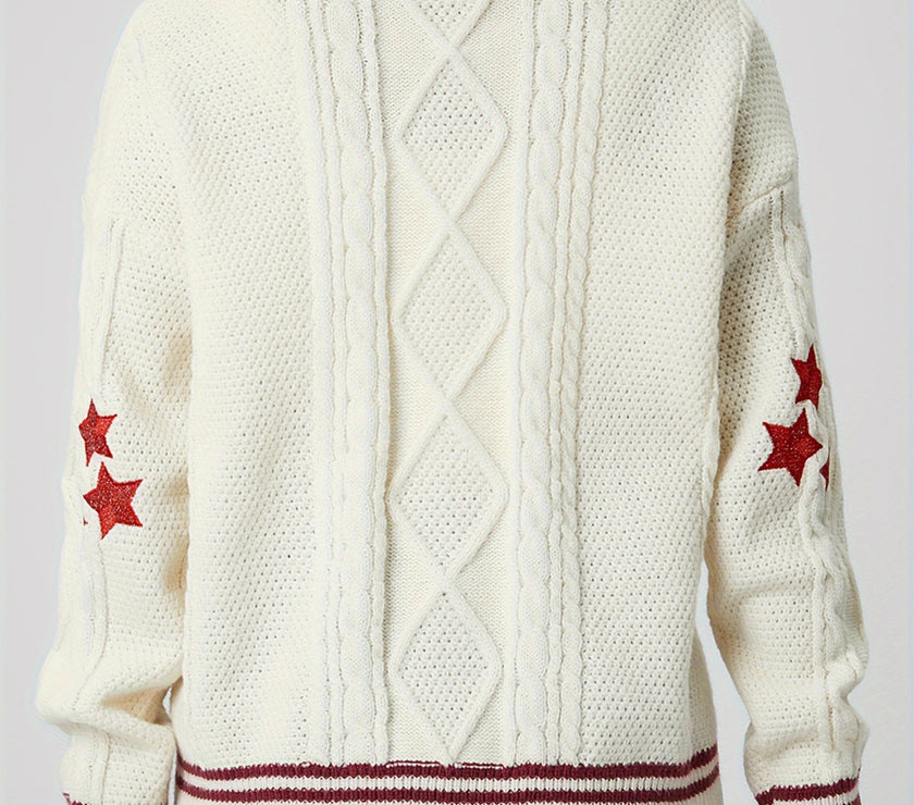 Star Embroidered V-Neck Long Sleeve Cardigan
