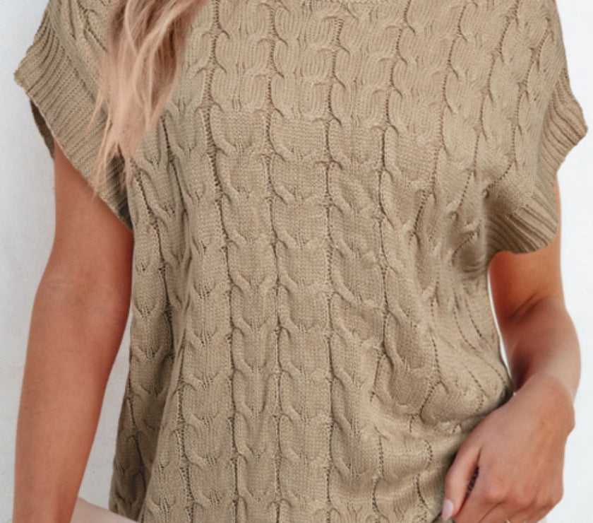 Cable Knit Turtleneck Short Sleeve Sweater
