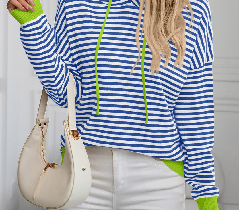 Mandy Striped Long Sleeve Hooded Knit Top