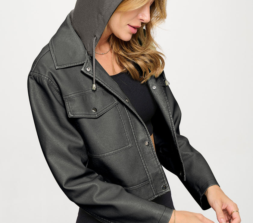 Coalition LA Snap Down Cropped Hooded Jacket