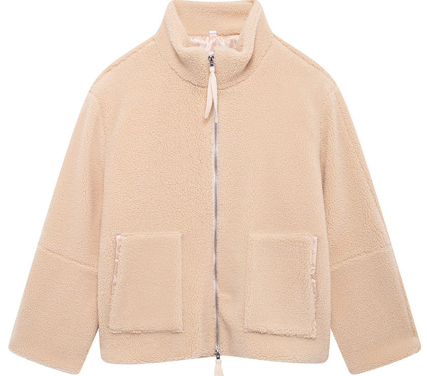 Turtleneck Zip Up Long Sleeve Plush Jacket