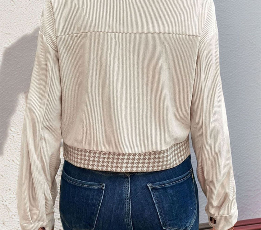 Perfee Pocketed Houndstooth Long Sleeve Jacket