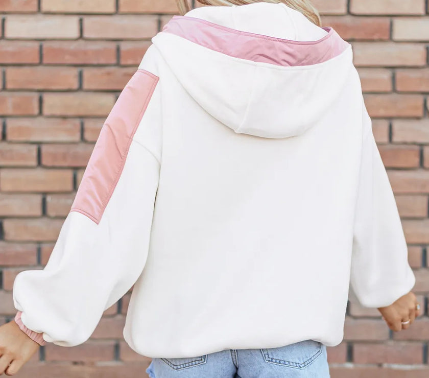 Color Block Half Zip Long Sleeve Hoodie