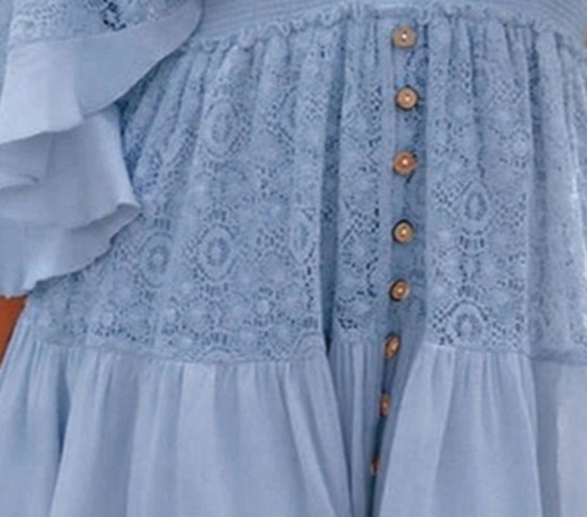 Ruffle Hem Tie Back Lace Mini Dress