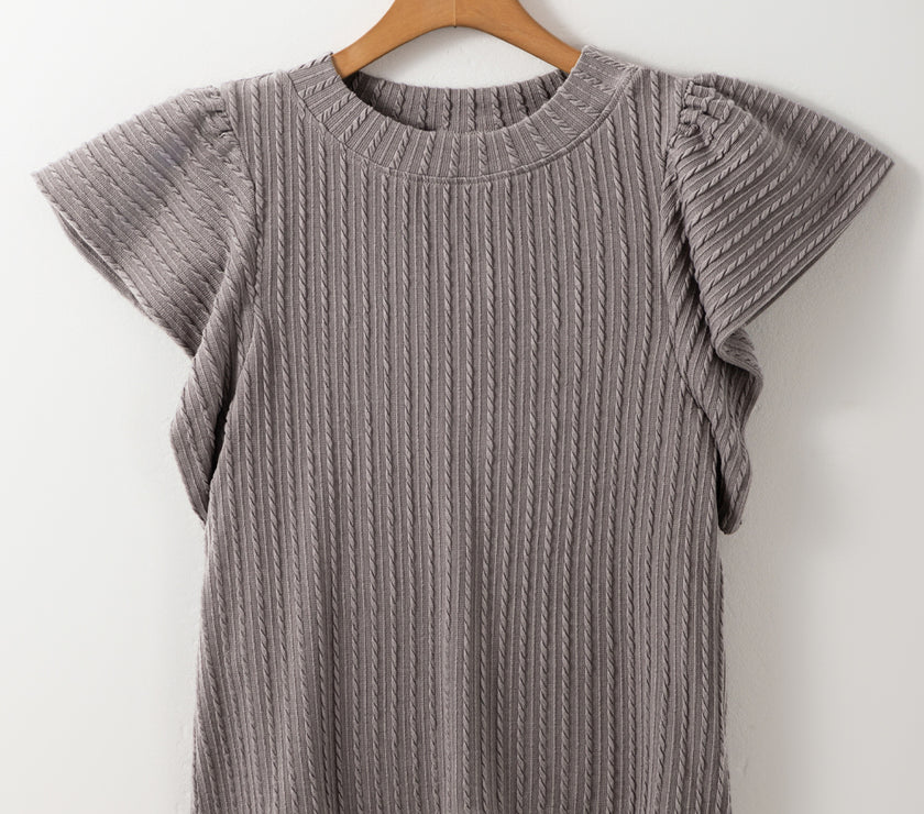 Sleet Solid Color Textured Flutter Sleeve Top