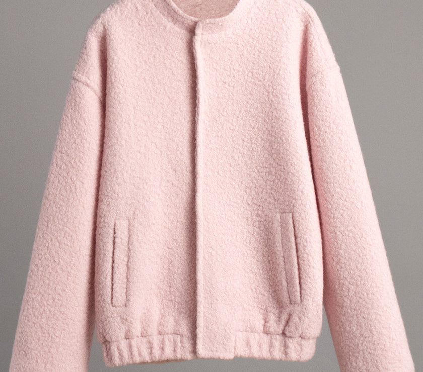 Double Take Plush Mock Neck Snap Down Jacket with Pockets