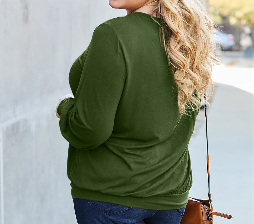 Basic Bae Full Size V-Neck Lantern Sleeve Top