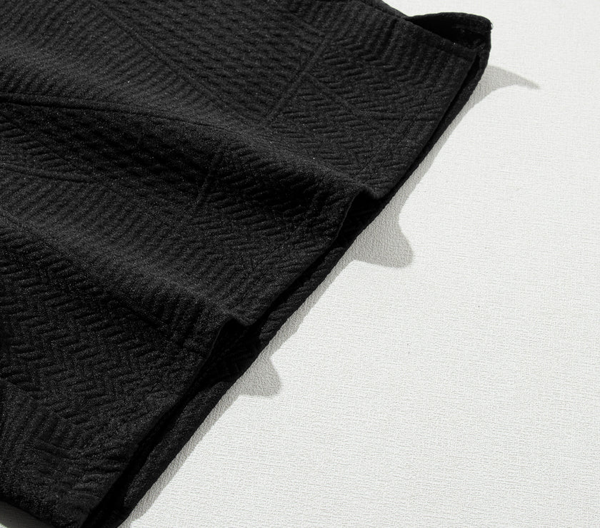 Black Textured Ruffle Split Top and Drawstring Shorts