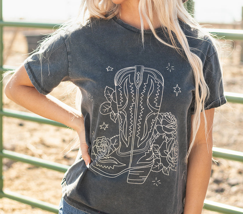 High-Rise Western Cowboy Boots Graphic Tee
