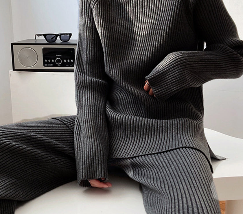 Mock Neck Raglan Sleeve Top and Pants Sweater Set