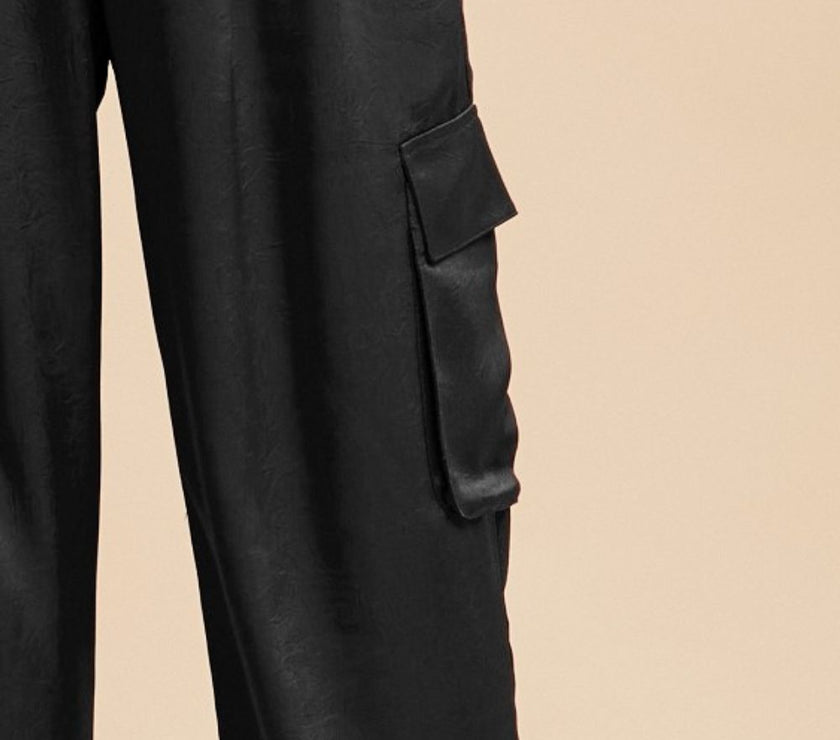 Annie Wear Wide Leg Cargo Satin Pants