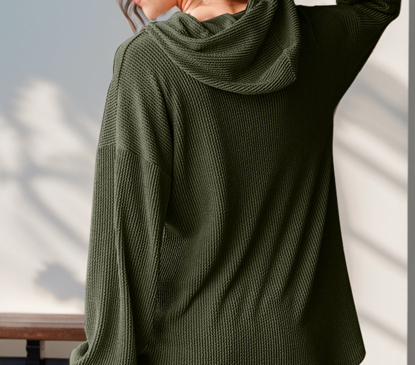 Double Take Full Size Half Button Long Sleeve Hoodie