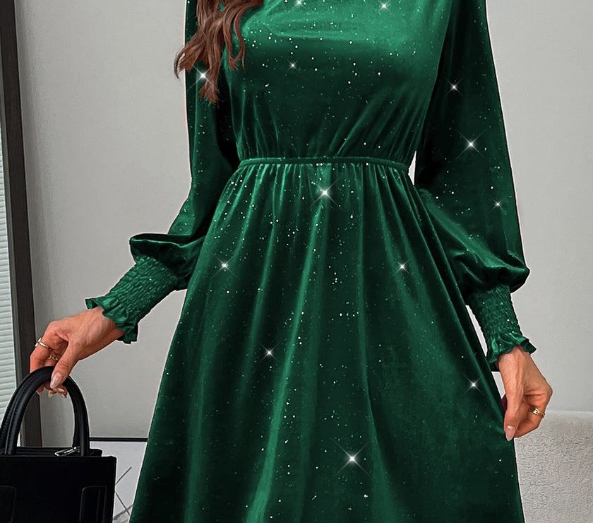 Glitter Mock Neck Long Sleeve Mini Dress