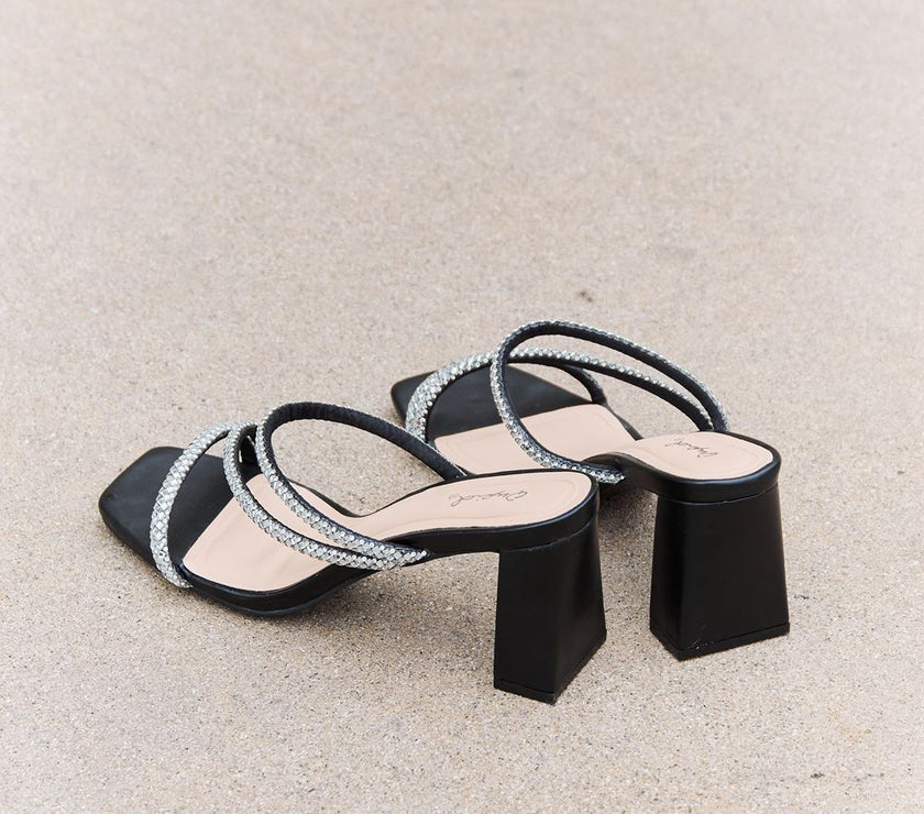 Qupid Level Up Rhinestone Strap Heels