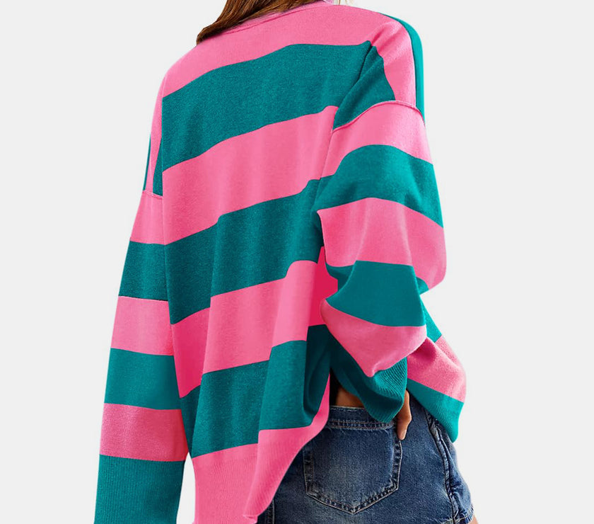 Color Block Half Zip Long Sleeve Sweater