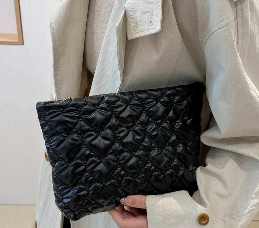 Ruched Heart Clutch with Zipper