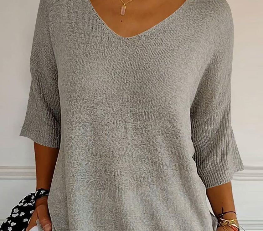 V-Neck Three-Quarter Sleeve Knit Top