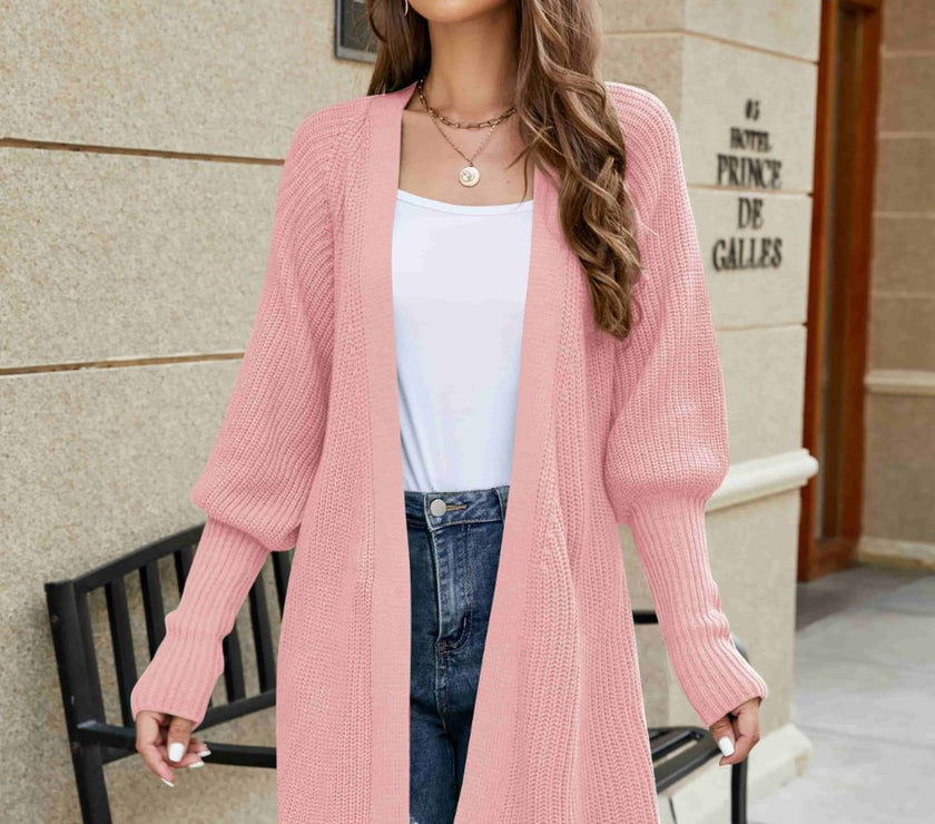 Open Front Lantern Sleeve Cardigan
