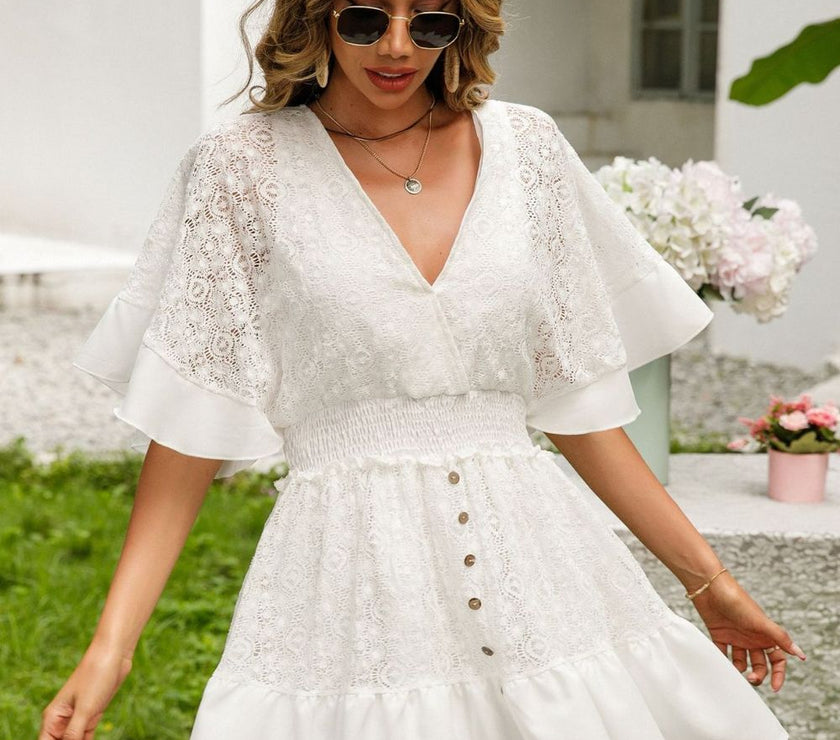 Lace Cutout Surplice Half Sleeve Dress
