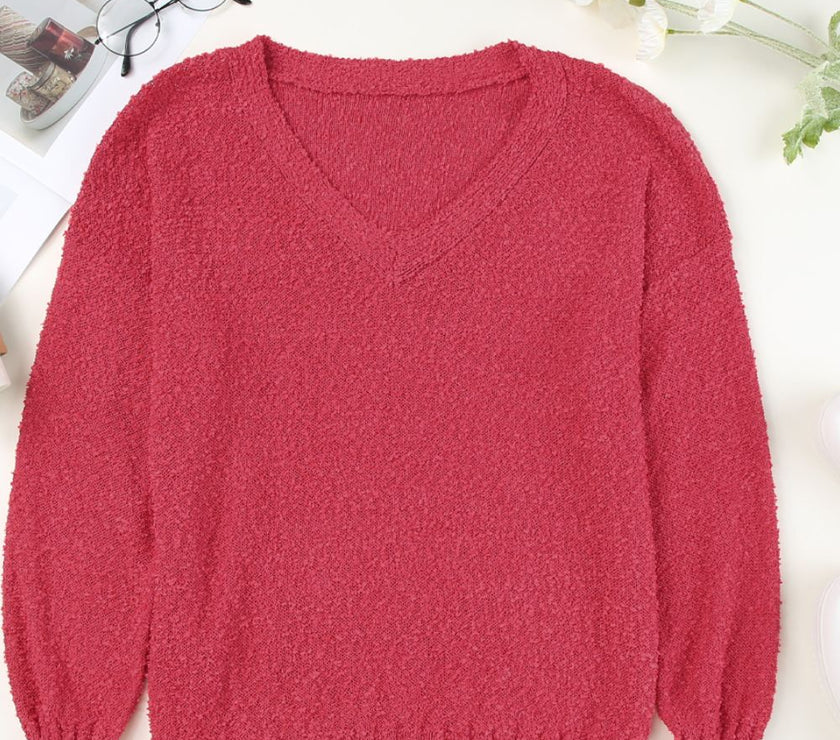 V-Neck Dropped Shoulder Sweater