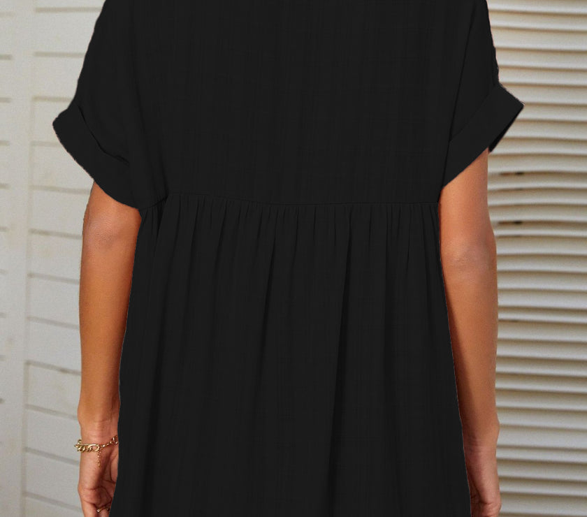 Mandy Side Slit Notched Short Sleeve Blouse