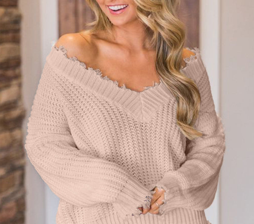 Frayed Hem Dropped Shoulder Sweater