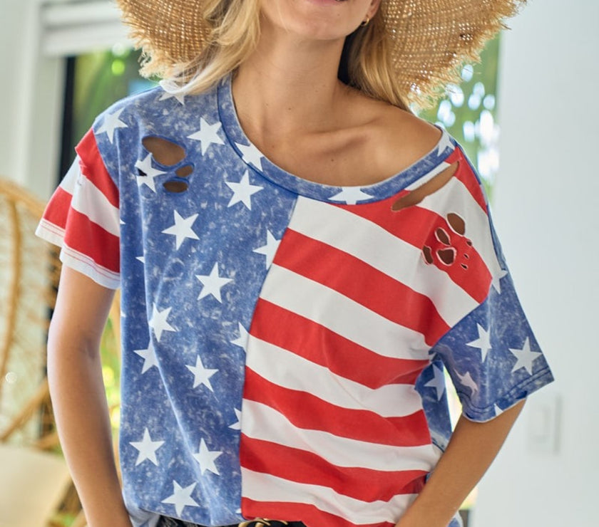 BiBi American Flag Theme Short Sleeve T-Shirt