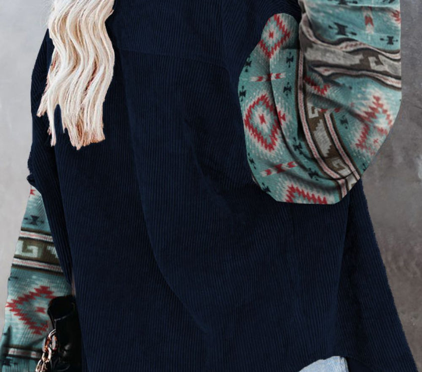 Pocketed Geometric Collared Neck Shacket