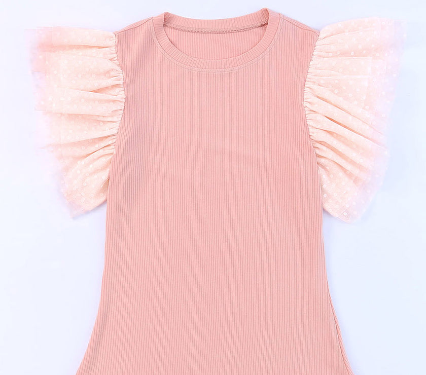 Ruffled Round Neck Cap Sleeve Blouse