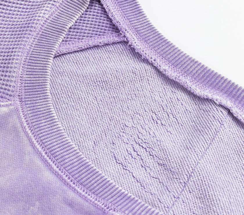 Orchid Petal Textured Patchwork Frilled Trim Plus Size Pullover Sweatshirt