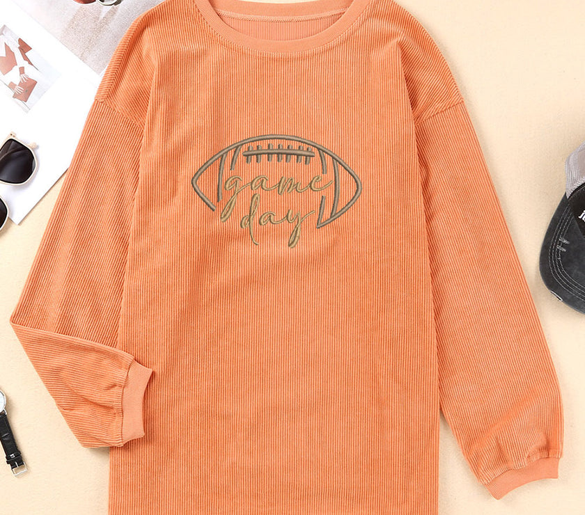 Apricot Football Graphic Drop Shoulder Game Day Corded Sweatshirt