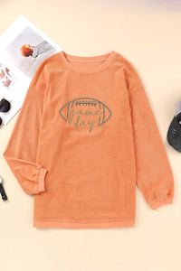 Apricot Football Graphic Drop Shoulder Game Day Corded Sweatshirt