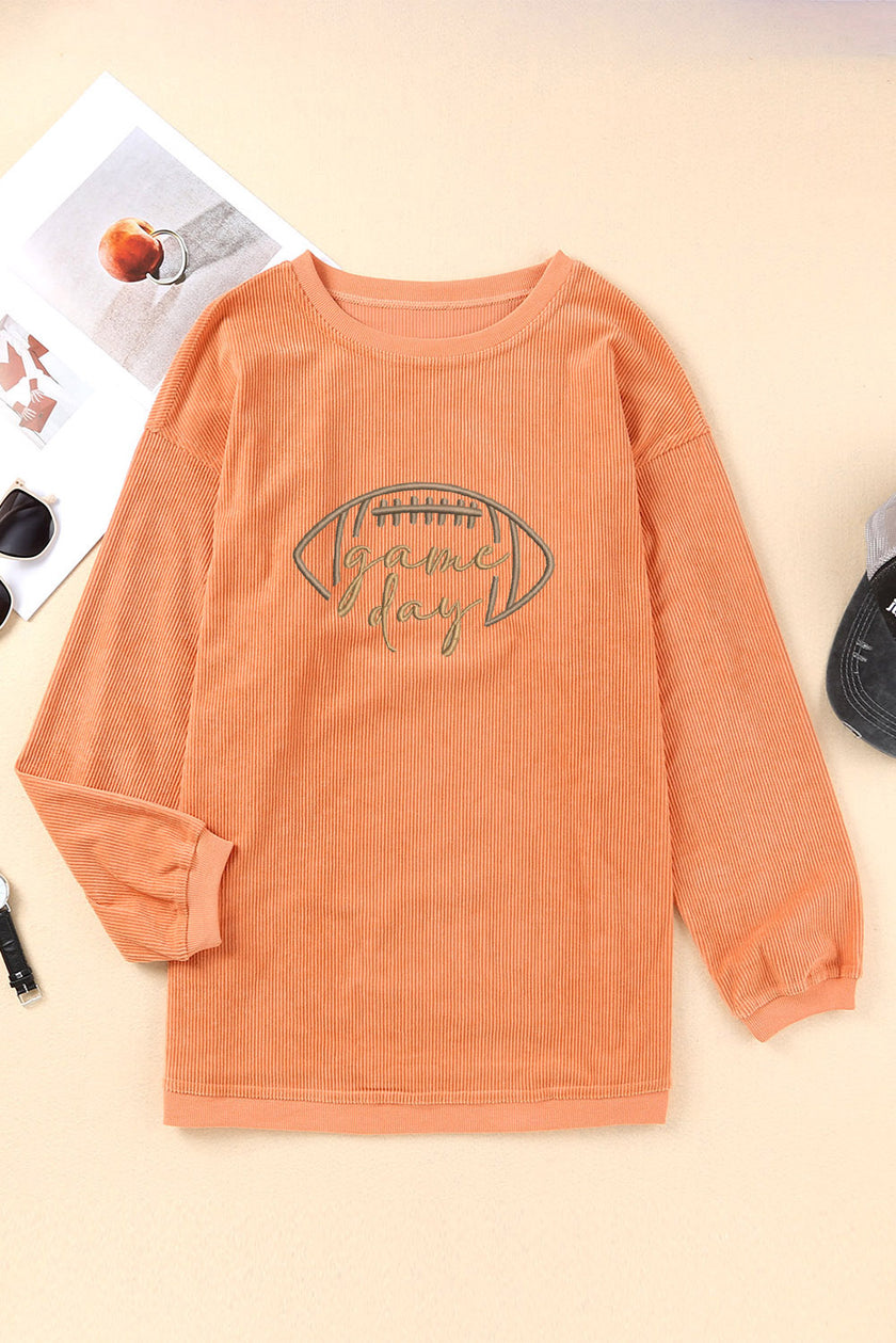 Apricot Football Graphic Drop Shoulder Game Day Corded Sweatshirt