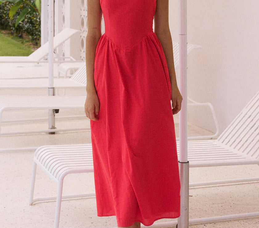 Devine Ruched Halter Neck Midi Dress