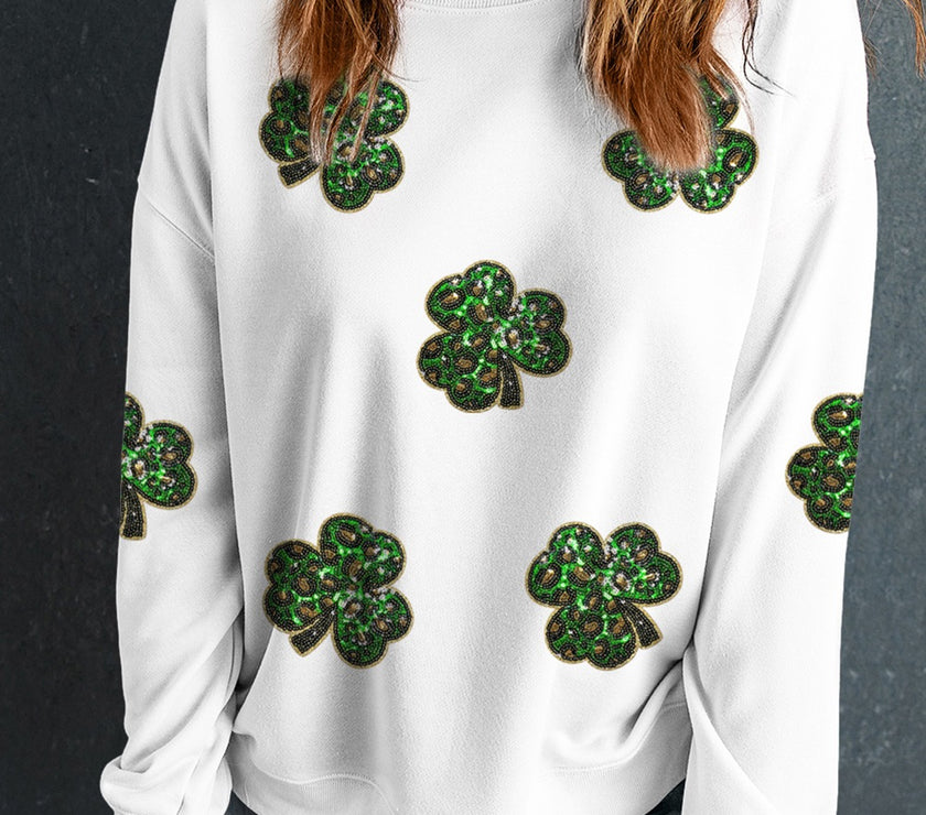 Sequin Lucky Clover Long Sleeve Sweatshirt