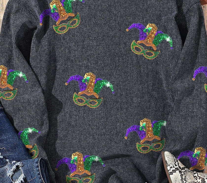 Sequin Round Neck Dropped Shoulder Sweatshirt