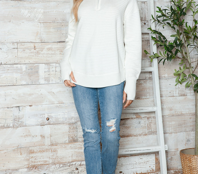 Half Zip Long Sleeve Knit Top