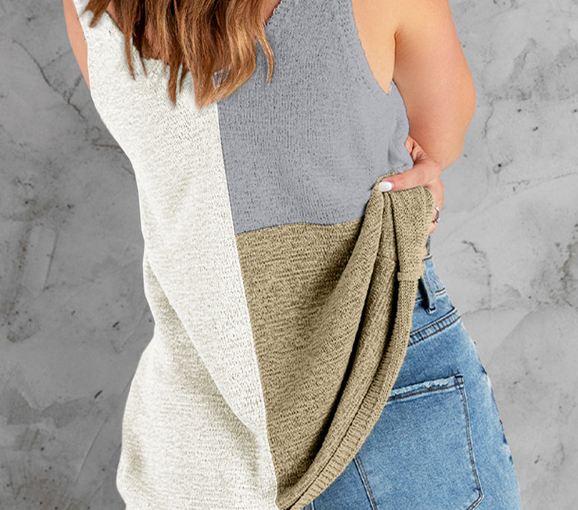 Color Block V-Neck Knit Vest